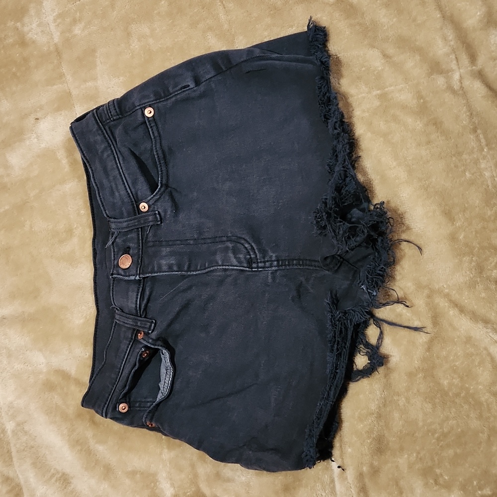 Pink black jean shorts